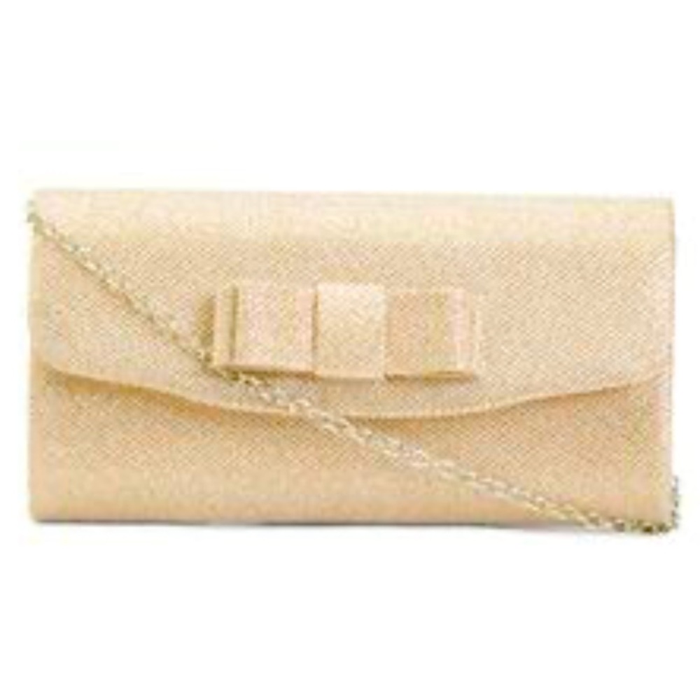 New D’Margeaux Glitter Bow Clutch with Chain